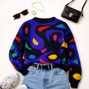 Vintage Rafaella Women's Angora and Lambswool Blend Abstract Sweater Size Medium